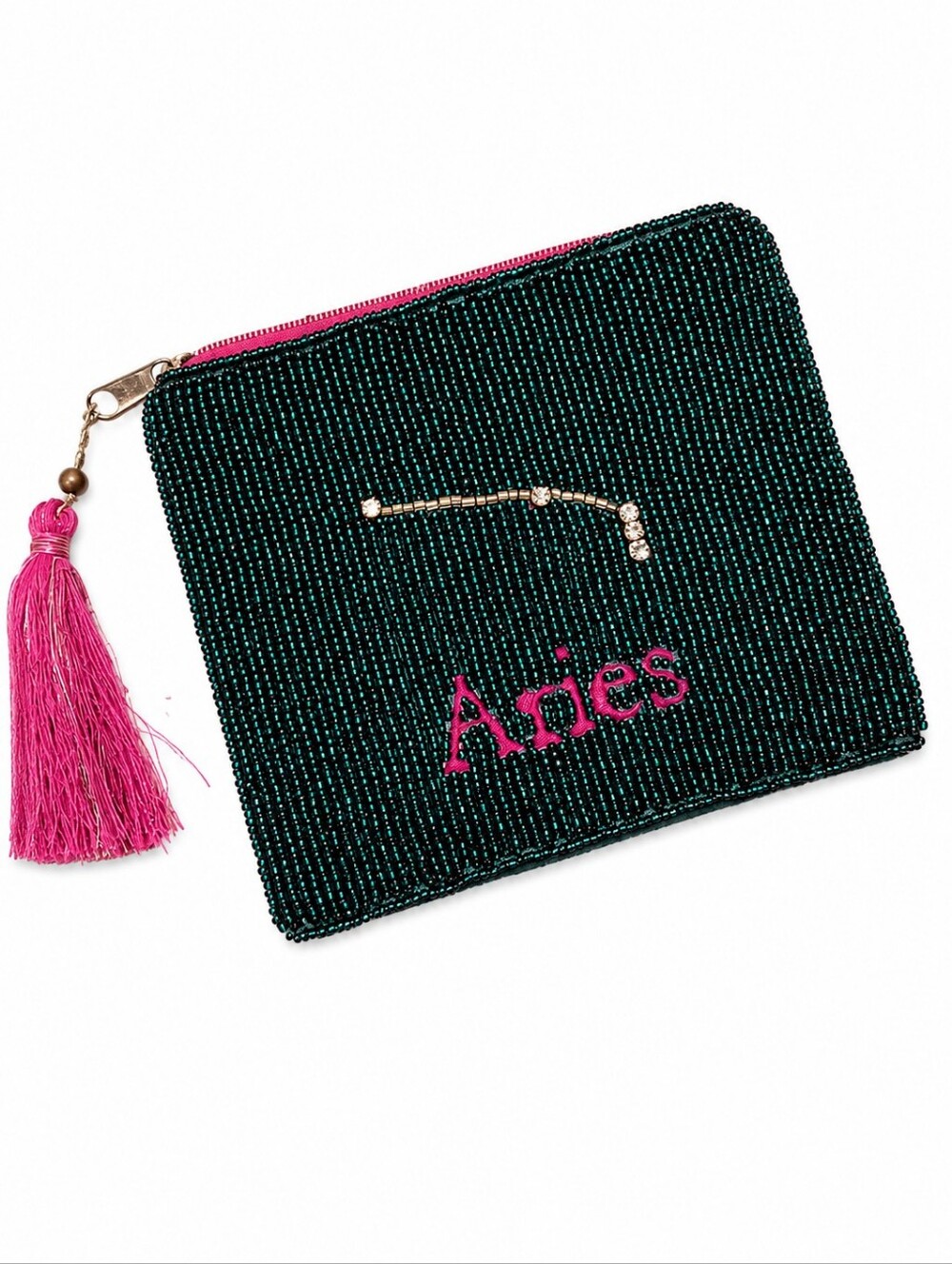 Astrology Beaded Zip Pouch with Tassel